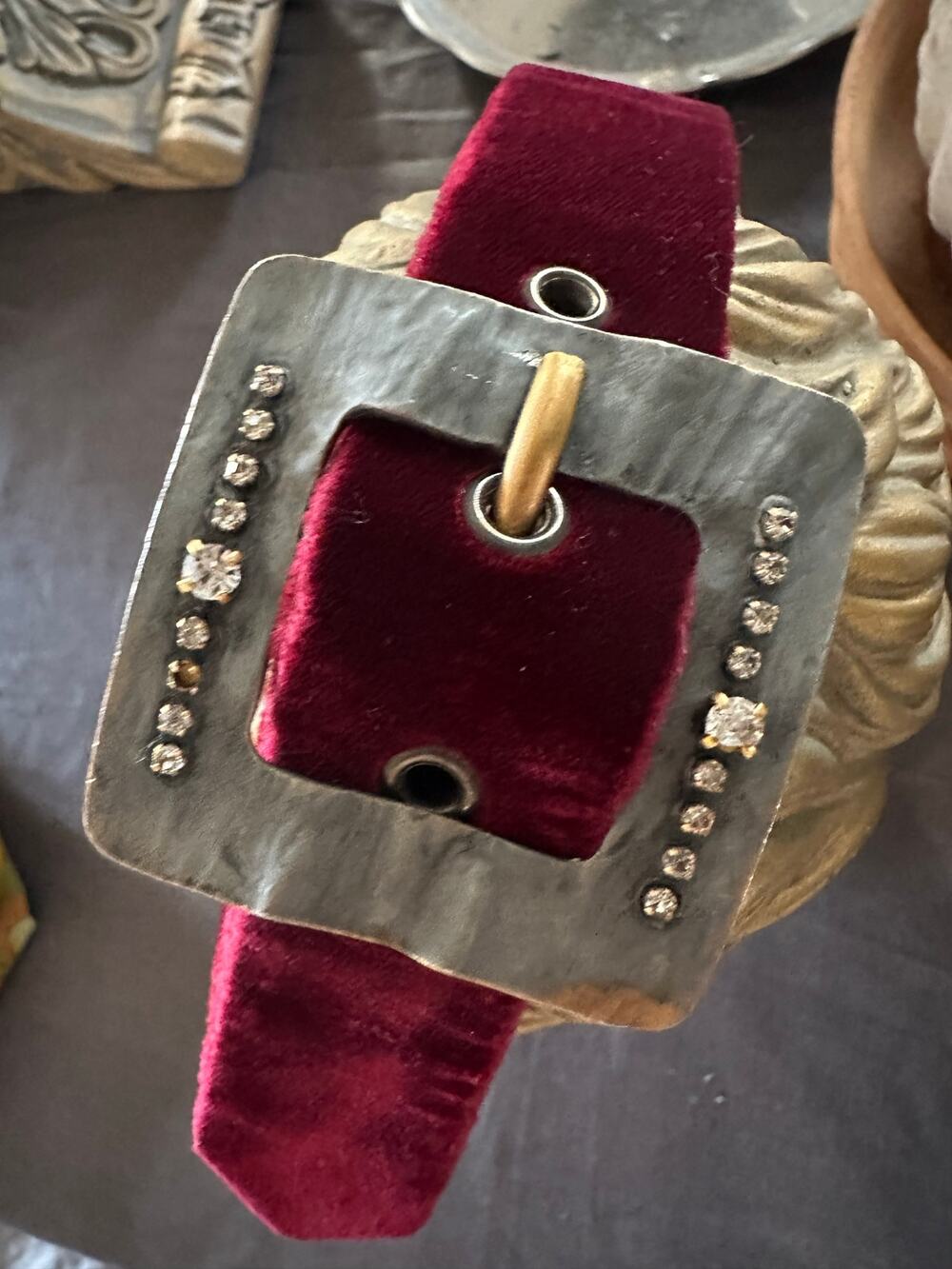 vintage SAINT LAURENT velvet calfskin leather BELT metal jeweled buckle glam s 2